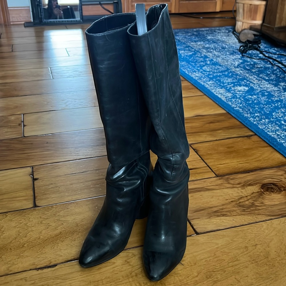 Nine West Christie Black Pull On Knee High Leather Boot Size 9.5